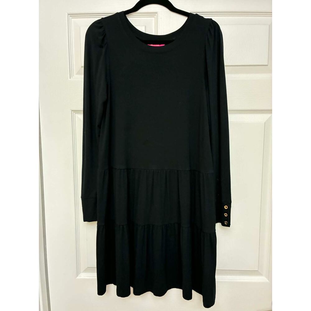 Lilly Pulitzer Tiered Knit Dress Womens M Black Long Sleeve Casual